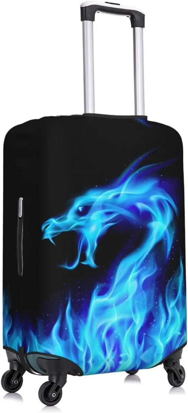 Travel Luggage Cover Abstract Blue Fiery Red Dragon Anti-Scratch Washable Suitcase Protector Elastic Suitcases Stylish Baggage Cover Wheeled Suitcase Kids Adults Keep Clean X-Large