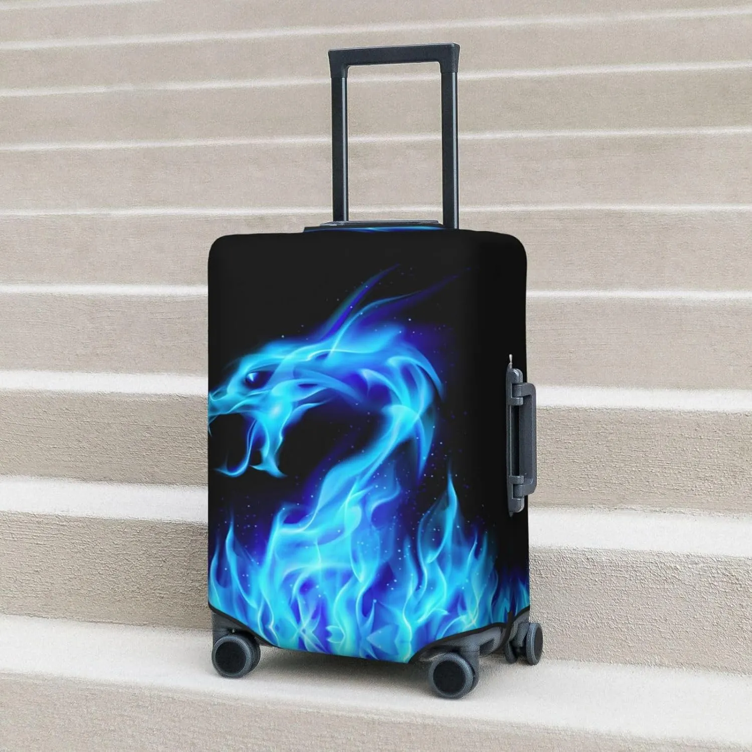 Travel Luggage Cover Abstract Blue Fiery Red Dragon Anti-Scratch Washable Suitcase Protector Elastic Suitcases Stylish Baggage Cover Wheeled Suitcase Kids Adults Keep Clean X-Large