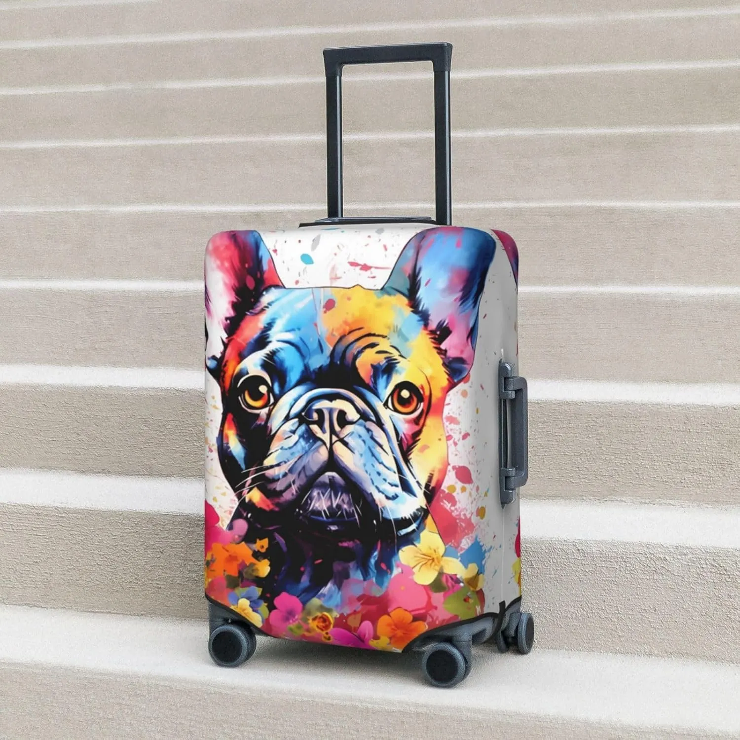 Travel Luggage Cover Bulldog French Watercolor Anti-Scratch Washable Suitcase Protector Elastic Suitcases Stylish Baggage Cover Wheeled Suitcase Kids Adults Keep Clean Large