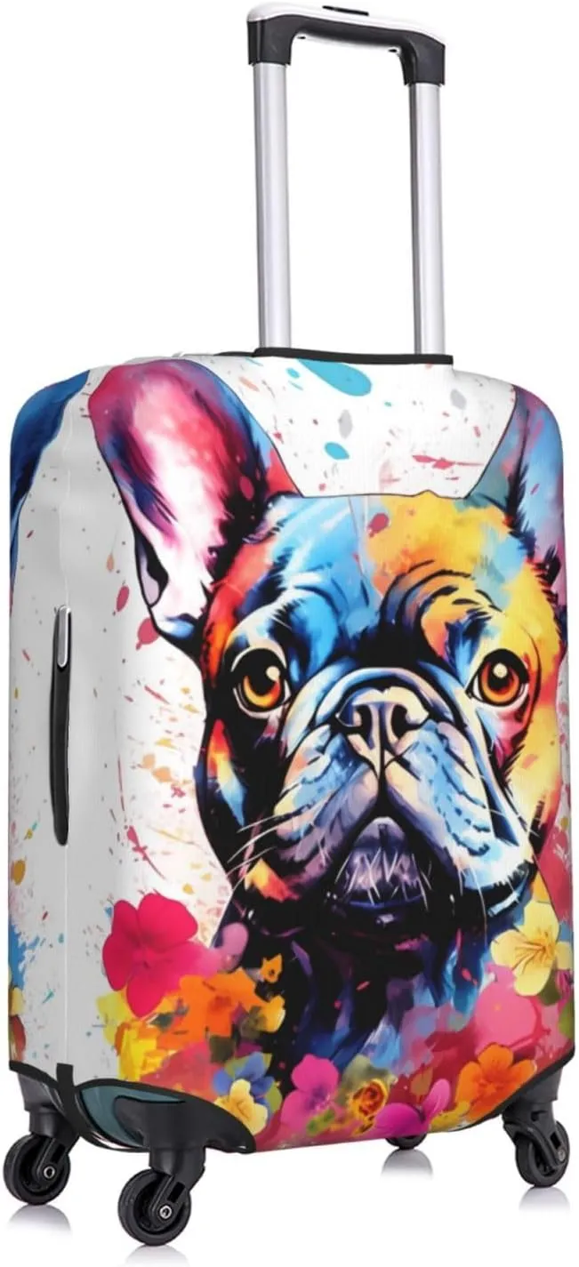 Travel Luggage Cover Bulldog French Watercolor Anti-Scratch Washable Suitcase Protector Elastic Suitcases Stylish Baggage Cover Wheeled Suitcase Kids Adults Keep Clean Large