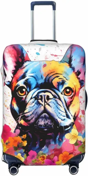 Travel Luggage Cover Bulldog French Watercolor Anti-Scratch Washable Suitcase Protector Elastic Suitcases Stylish Baggage Cover Wheeled Suitcase Kids Adults Keep Clean Large