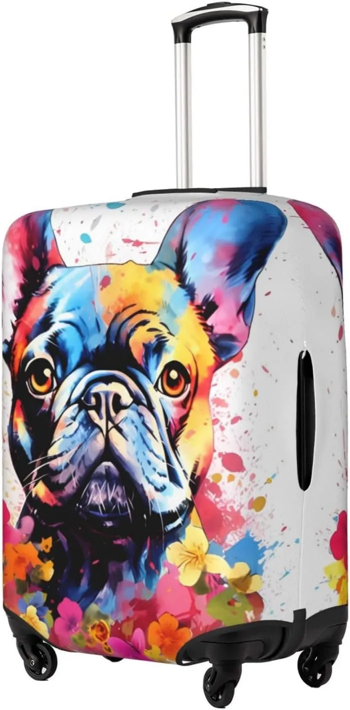 Travel Luggage Cover Bulldog French Watercolor Anti-Scratch Washable Suitcase Protector Elastic Suitcases Stylish Baggage Cover Wheeled Suitcase Kids Adults Keep Clean Large