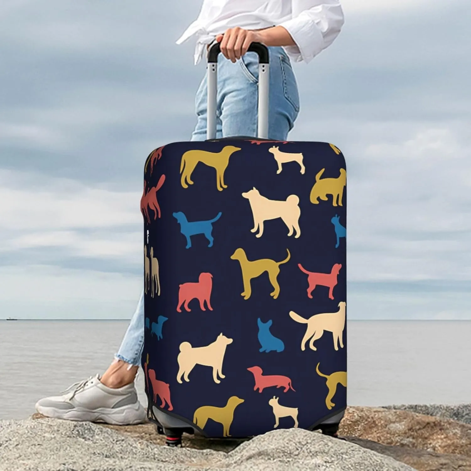 Travel Luggage Cover Colorful Dogs Funny Anti-Scratch Washable Suitcase Protector Spandex Suitcases Stylish Baggage Cover Wheeled Suitcase Kids Adults Keep Clean X-Large