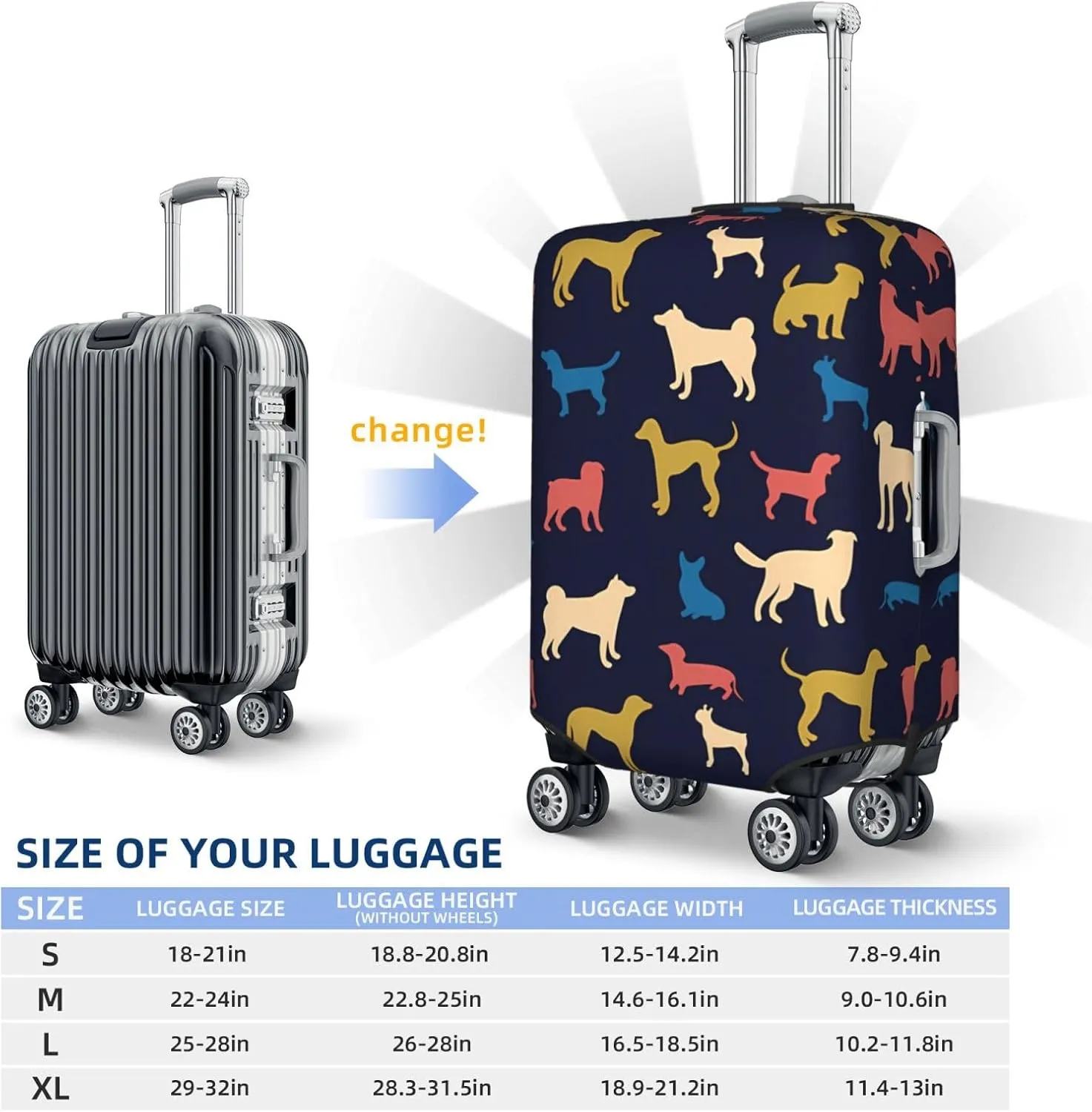 Travel Luggage Cover Colorful Dogs Funny Anti-Scratch Washable Suitcase Protector Spandex Suitcases Stylish Baggage Cover Wheeled Suitcase Kids Adults Keep Clean X-Large