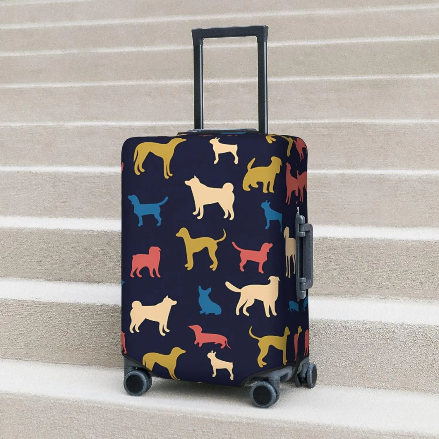 Travel Luggage Cover Colorful Dogs Funny Anti-Scratch Washable Suitcase Protector Spandex Suitcases Stylish Baggage Cover Wheeled Suitcase Kids Adults Keep Clean X-Large