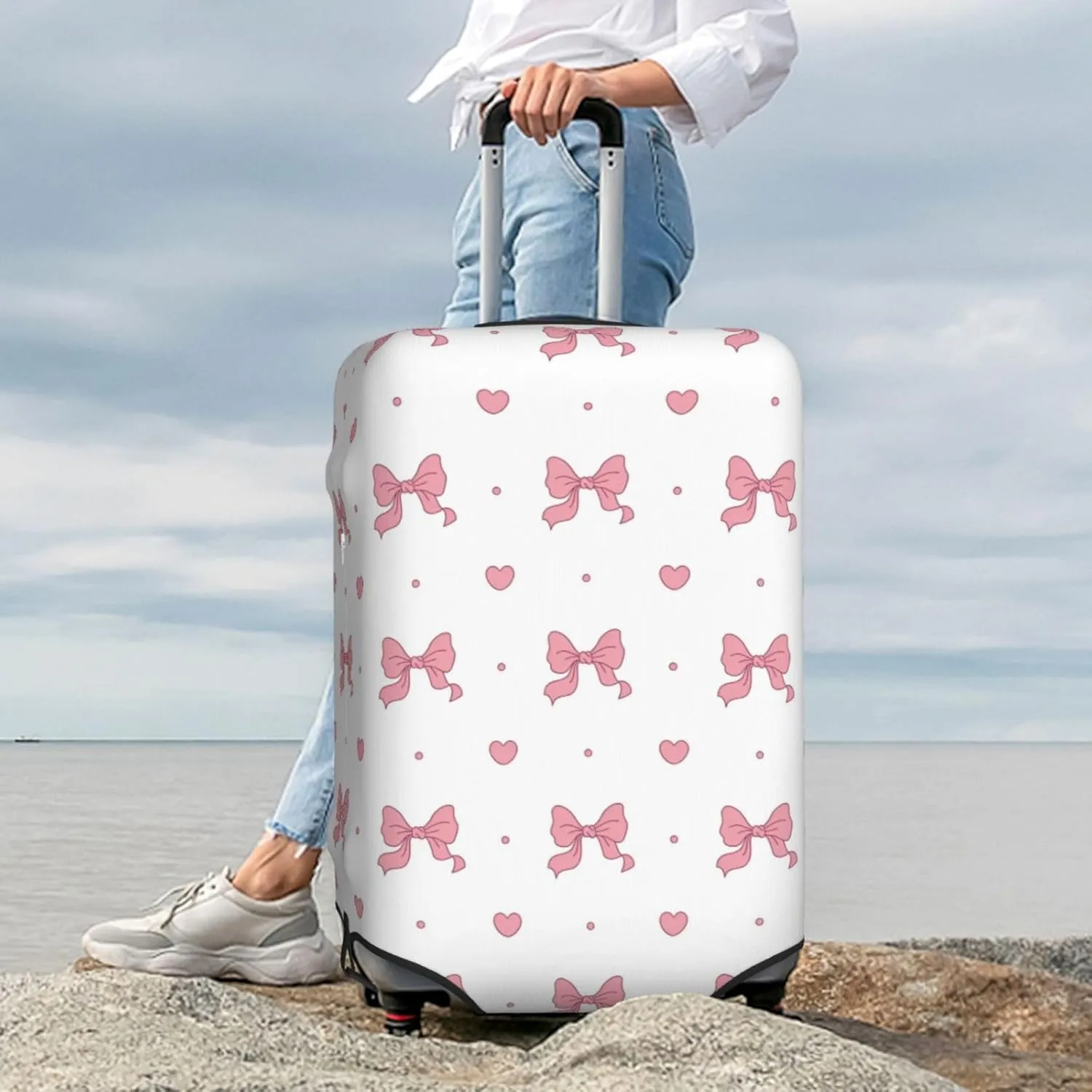 Travel Luggage Cover Coquette Bow Heart Pink Anti-Scratch Washable Suitcase Protector Elastic Suitcases Stylish Baggage Cover Wheeled Suitcase Kids Adults Keep Clean Small