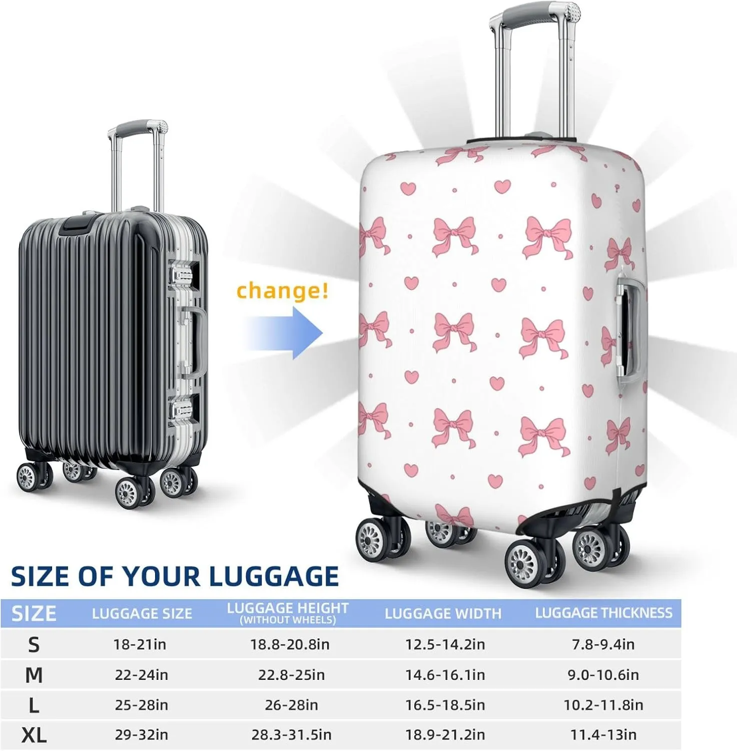 Travel Luggage Cover Coquette Bow Heart Pink Anti-Scratch Washable Suitcase Protector Elastic Suitcases Stylish Baggage Cover Wheeled Suitcase Kids Adults Keep Clean Small
