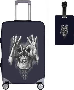Travel Luggage Cover Death Wish Funny Skull Skeleton Suitcase Protector   Travel Luggage Tags Bag Tags Elastic Fits 18-21 Inch Luggage-Small