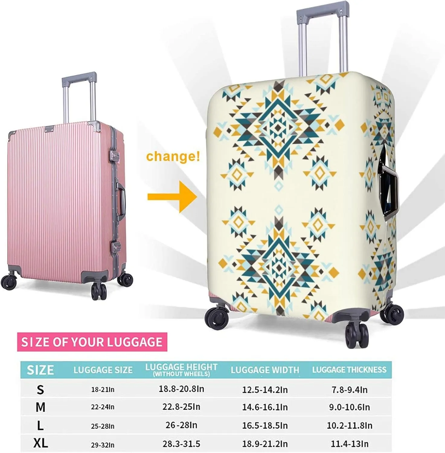 Travel Luggage Cover Fits 18-32 Inch Luggage, Aztec American Indian Ethnic Ancient Suitcase Cover Elastic Washable Wheeled Luggage Protector for Kid and Adult