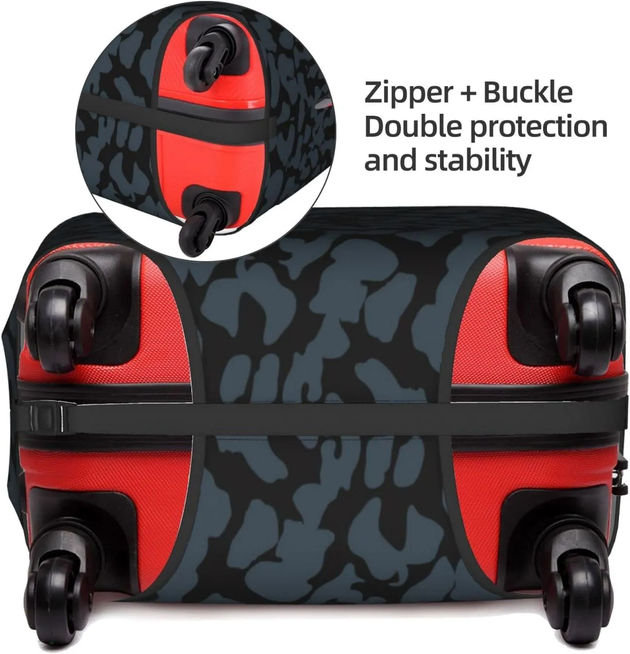 Travel Luggage Cover Fits 18-32 Inch Luggage, Black Leopard Print Camo Travel Suitcase Cover Elastic Washable Wheeled Luggage Protector for Kid and Adult