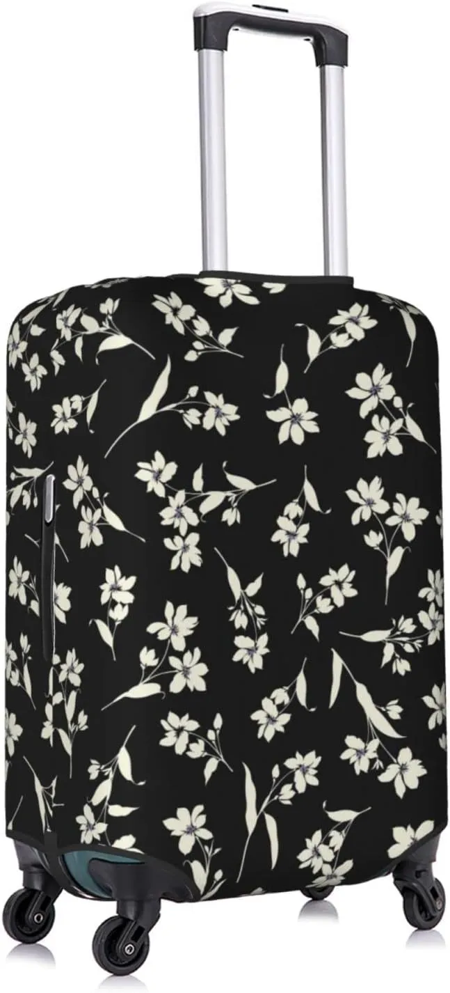 Travel Luggage Cover Fits 18-32 Inch Luggage, Bright Yellow Black Floral Suitcase Cover Elastic Washable Wheeled Luggage Protector for Kid and Adult