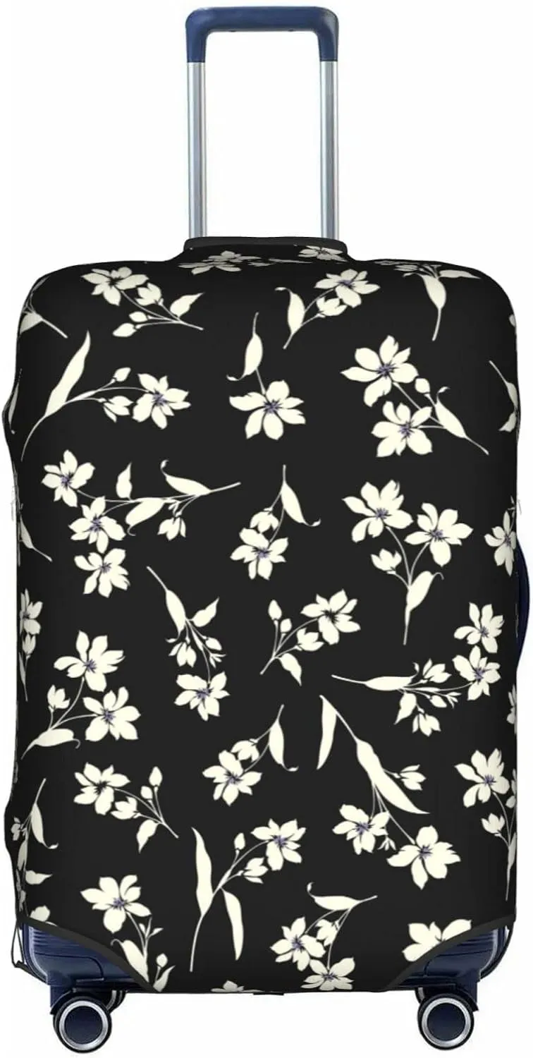 Travel Luggage Cover Fits 18-32 Inch Luggage, Bright Yellow Black Floral Suitcase Cover Elastic Washable Wheeled Luggage Protector for Kid and Adult