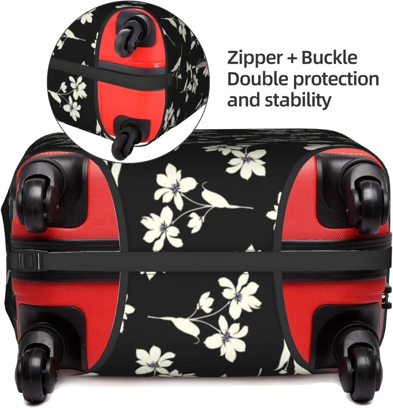 Travel Luggage Cover Fits 18-32 Inch Luggage, Bright Yellow Black Floral Suitcase Cover Elastic Washable Wheeled Luggage Protector for Kid and Adult