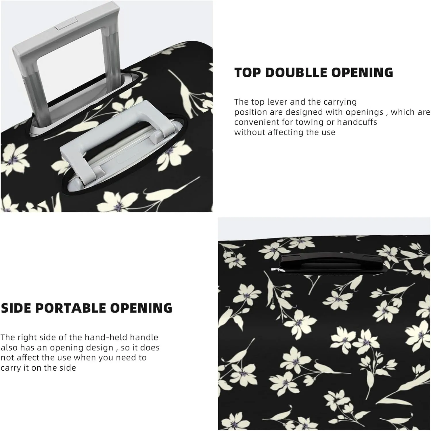 Travel Luggage Cover Fits 18-32 Inch Luggage, Bright Yellow Black Floral Suitcase Cover Elastic Washable Wheeled Luggage Protector for Kid and Adult