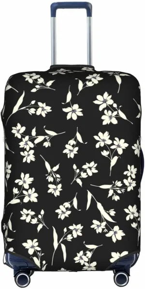 Travel Luggage Cover Fits 18-32 Inch Luggage, Bright Yellow Black Floral Suitcase Cover Elastic Washable Wheeled Luggage Protector for Kid and Adult