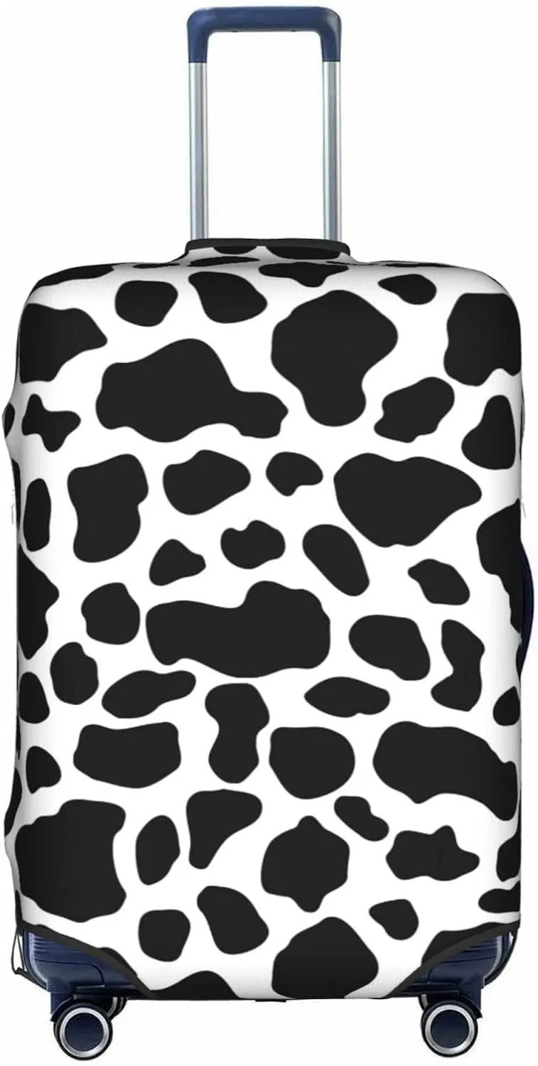 Travel Luggage Cover Fits 18-32 Inch Luggage, Cow Spots Cow Print Travel Suitcase Cover Elastic Washable Wheeled Luggage Protector for Kid and Adult
