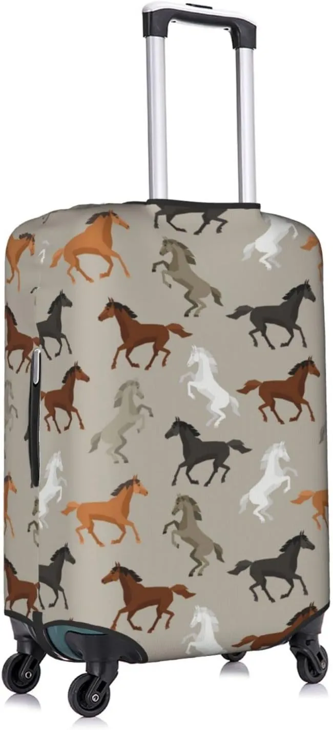 Travel Luggage Cover Fits 18-32 Inch Luggage, Horse Sports Grey Suitcase Cover Elastic Washable Wheeled Luggage Protector for Kid and Adult