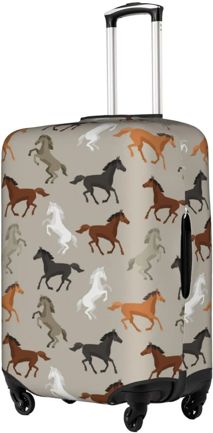 Travel Luggage Cover Fits 18-32 Inch Luggage, Horse Sports Grey Suitcase Cover Elastic Washable Wheeled Luggage Protector for Kid and Adult