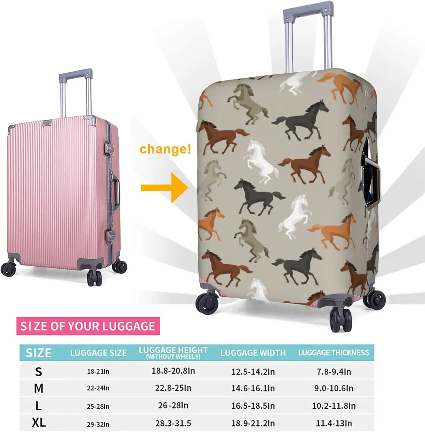 Travel Luggage Cover Fits 18-32 Inch Luggage, Horse Sports Grey Suitcase Cover Elastic Washable Wheeled Luggage Protector for Kid and Adult
