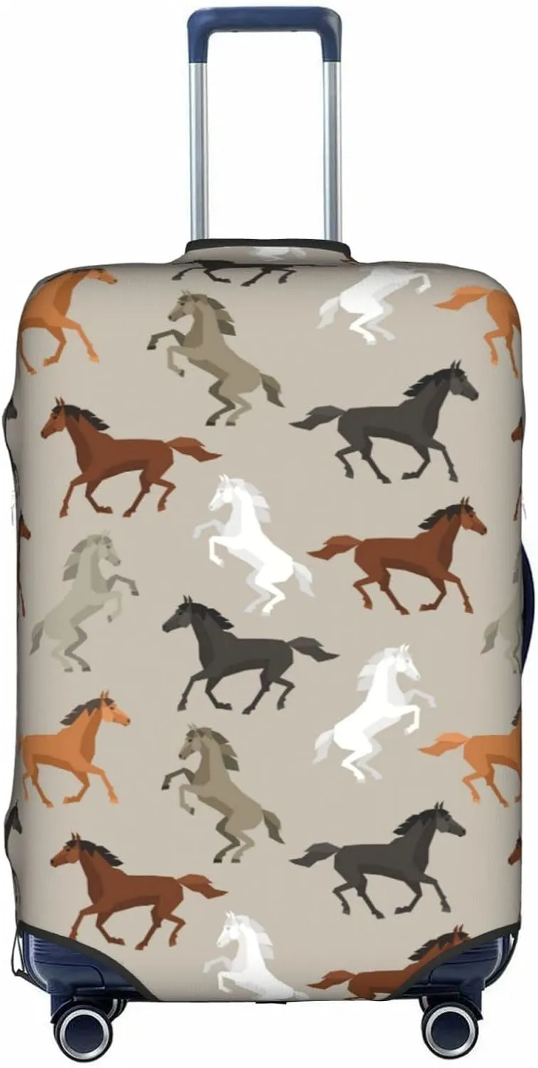 Travel Luggage Cover Fits 18-32 Inch Luggage, Horse Sports Grey Suitcase Cover Elastic Washable Wheeled Luggage Protector for Kid and Adult