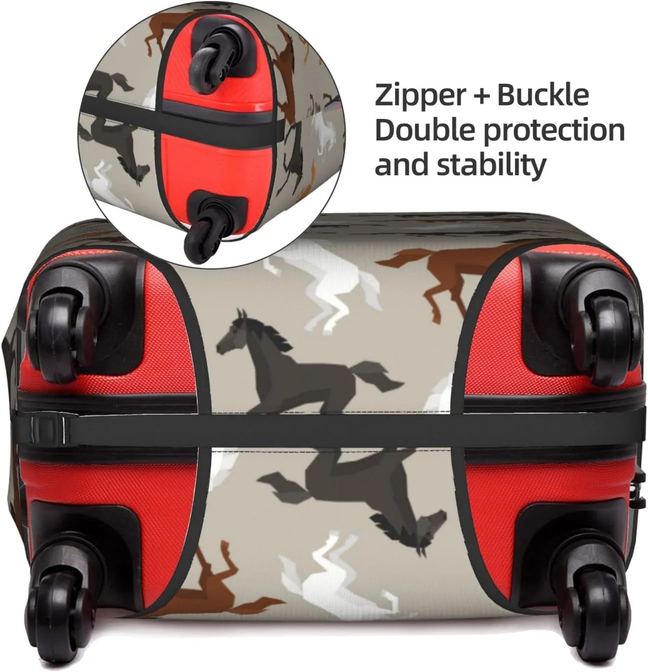 Travel Luggage Cover Fits 18-32 Inch Luggage, Horse Sports Grey Suitcase Cover Elastic Washable Wheeled Luggage Protector for Kid and Adult