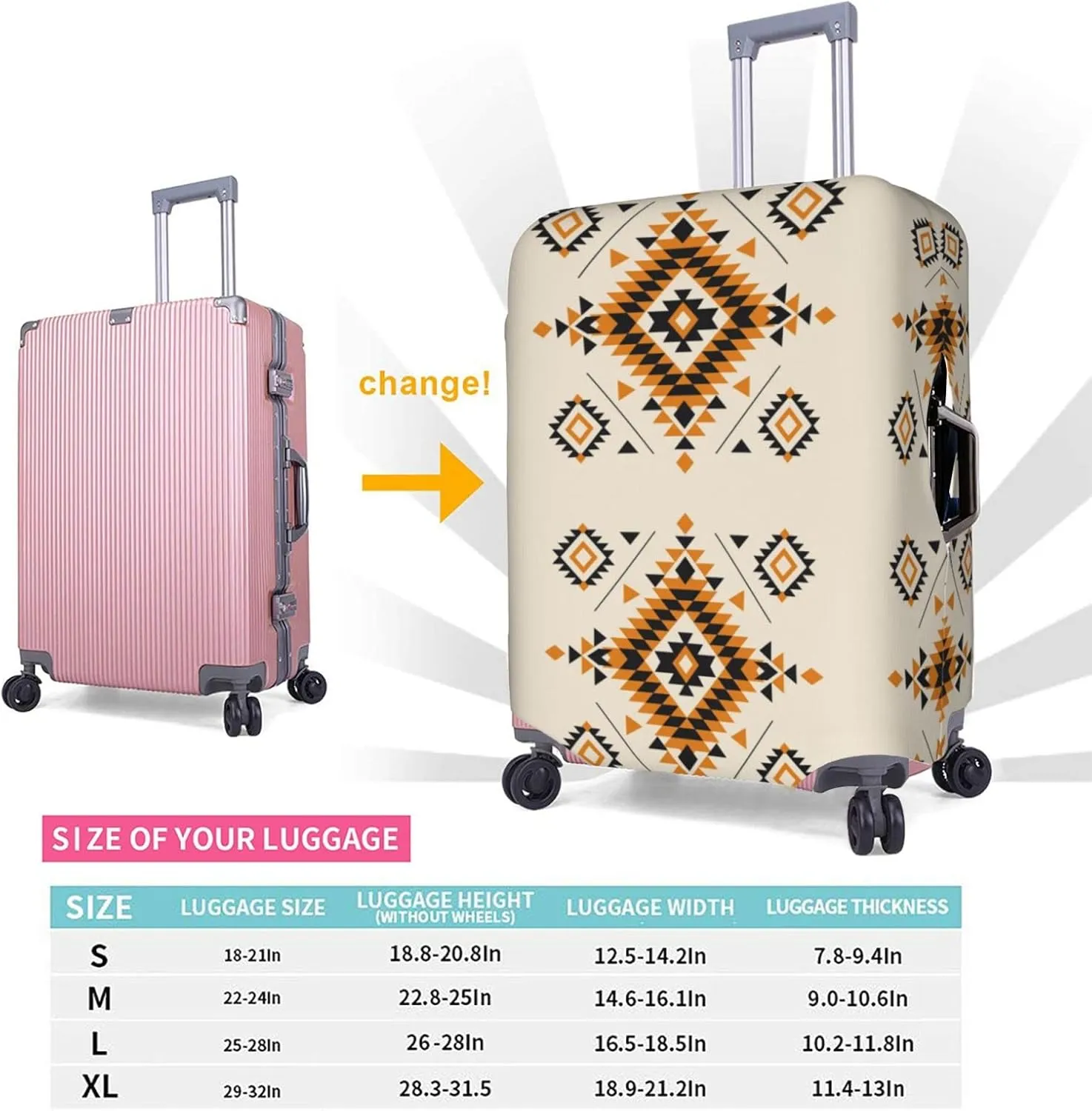 Travel Luggage Cover Fits 18/24/28/32 Inch Luggage, Aztec Ethnic Geometric African Suitcase Cover Elastic Washable Wheeled Luggage Protector for Kid and Adult