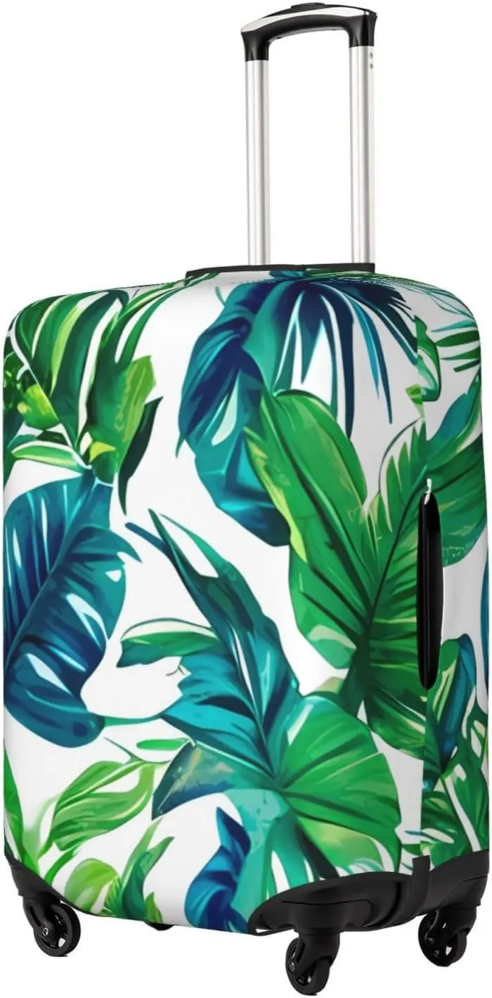 Travel Luggage Cover Green Palm Leaves White Anti-Scratch Washable Suitcase Protector Elastic Suitcases Stylish Baggage Cover Wheeled Suitcase Kids Adults Keep Clean X-Large