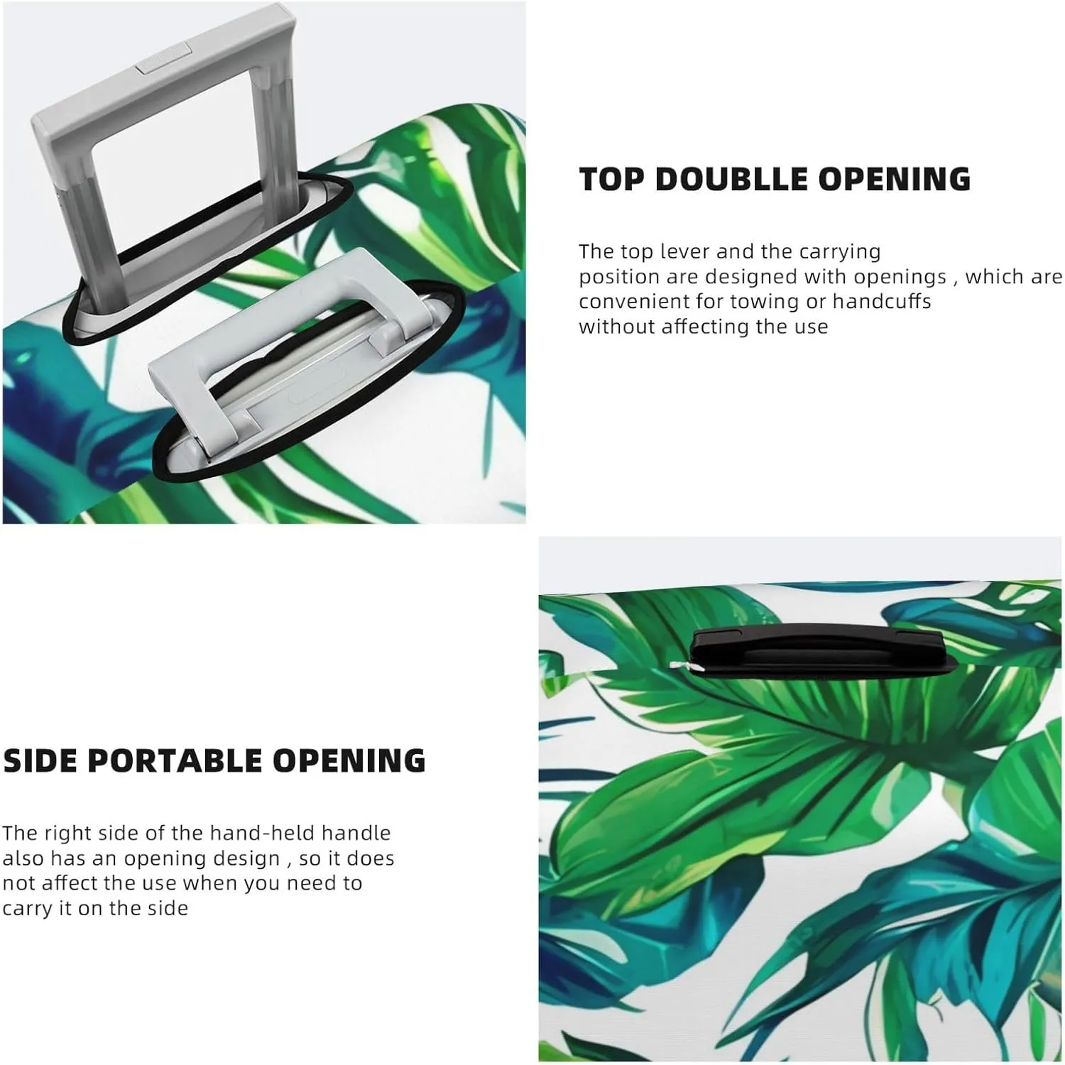 Travel Luggage Cover Green Palm Leaves White Anti-Scratch Washable Suitcase Protector Elastic Suitcases Stylish Baggage Cover Wheeled Suitcase Kids Adults Keep Clean X-Large