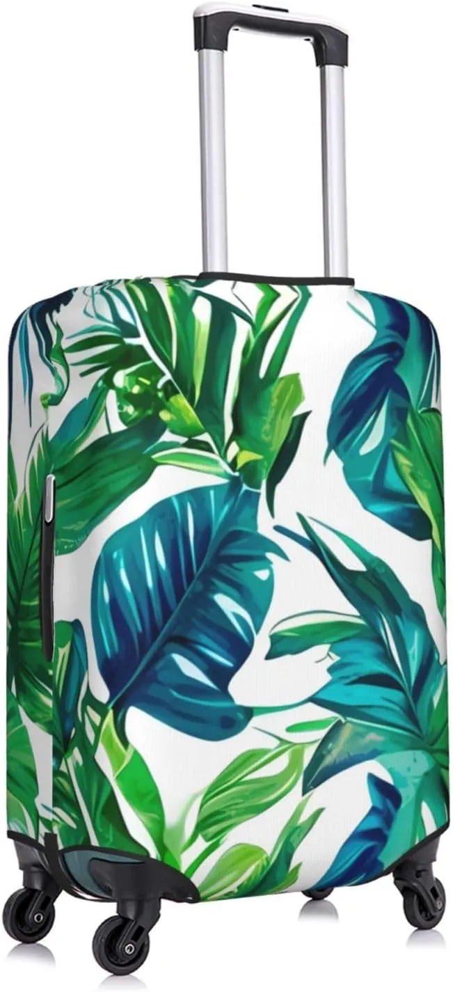 Travel Luggage Cover Green Palm Leaves White Anti-Scratch Washable Suitcase Protector Elastic Suitcases Stylish Baggage Cover Wheeled Suitcase Kids Adults Keep Clean X-Large