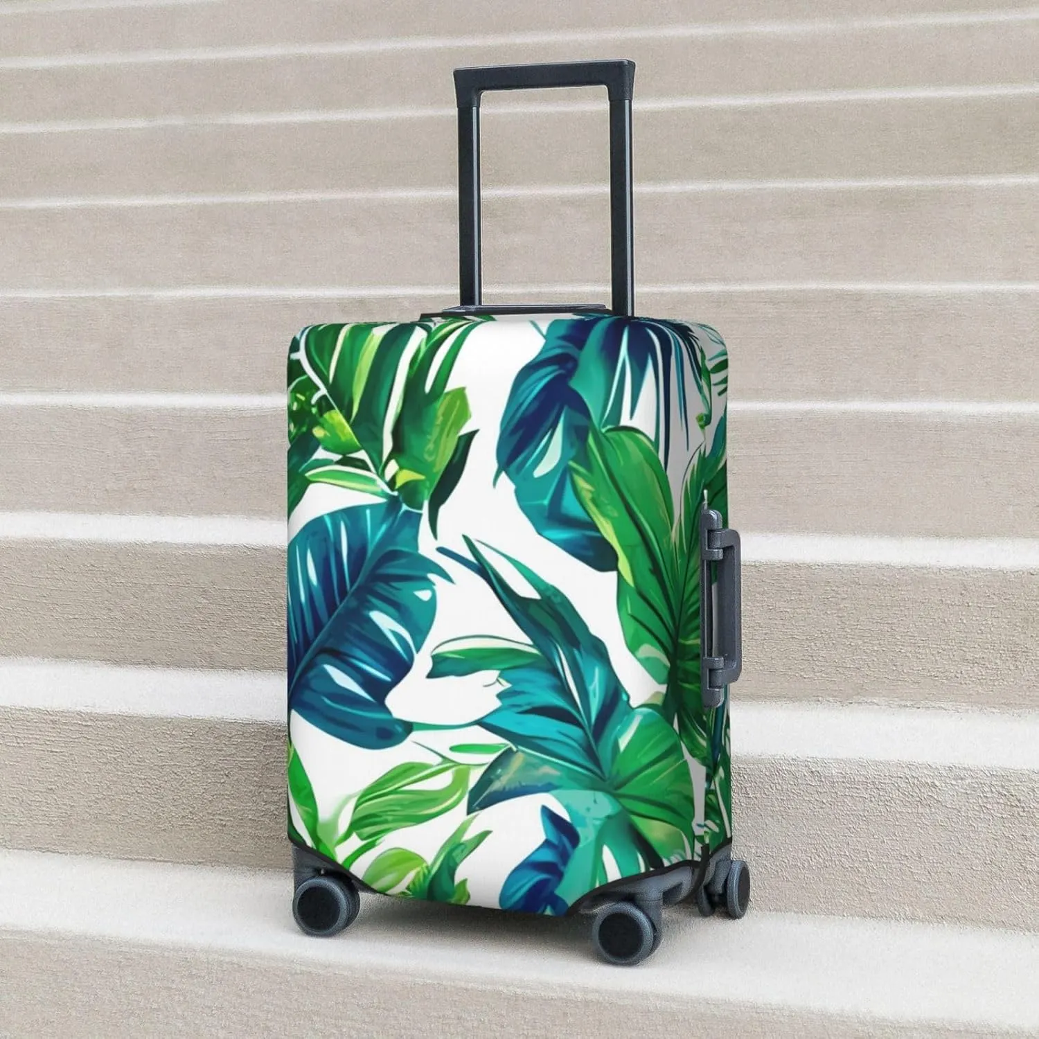 Travel Luggage Cover Green Palm Leaves White Anti-Scratch Washable Suitcase Protector Elastic Suitcases Stylish Baggage Cover Wheeled Suitcase Kids Adults Keep Clean X-Large