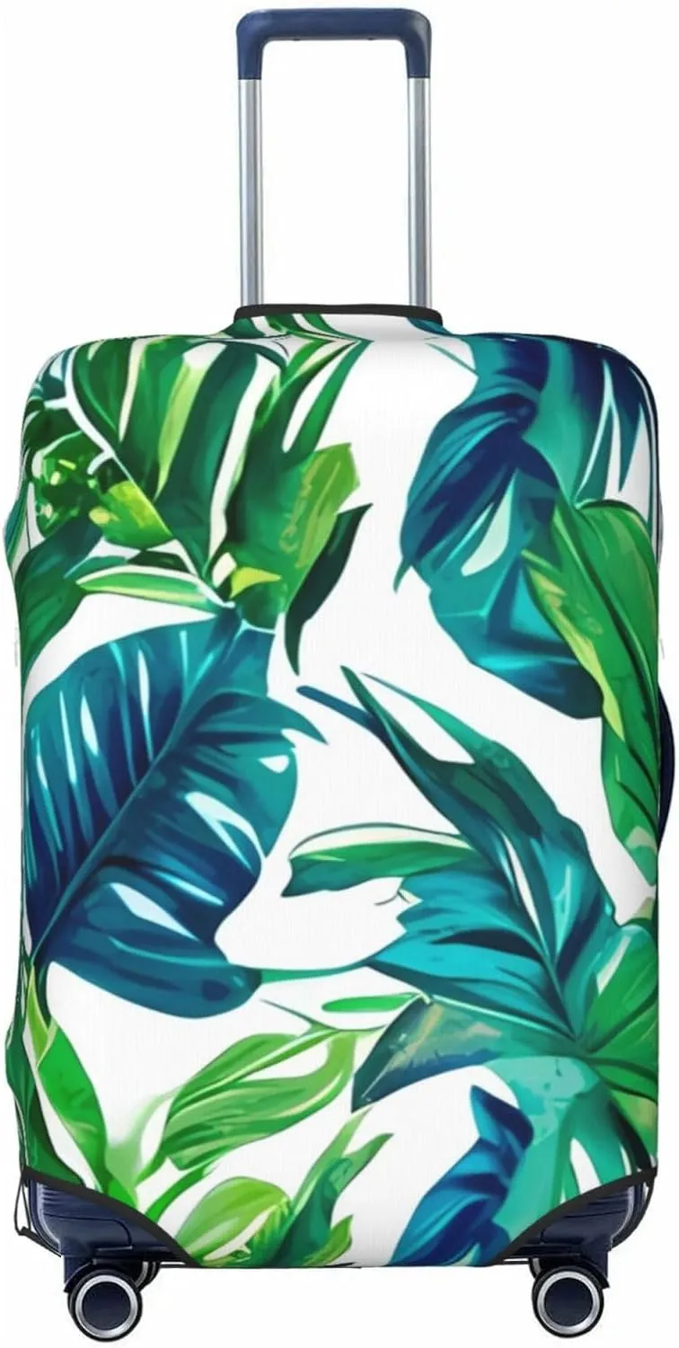 Travel Luggage Cover Green Palm Leaves White Anti-Scratch Washable Suitcase Protector Elastic Suitcases Stylish Baggage Cover Wheeled Suitcase Kids Adults Keep Clean X-Large