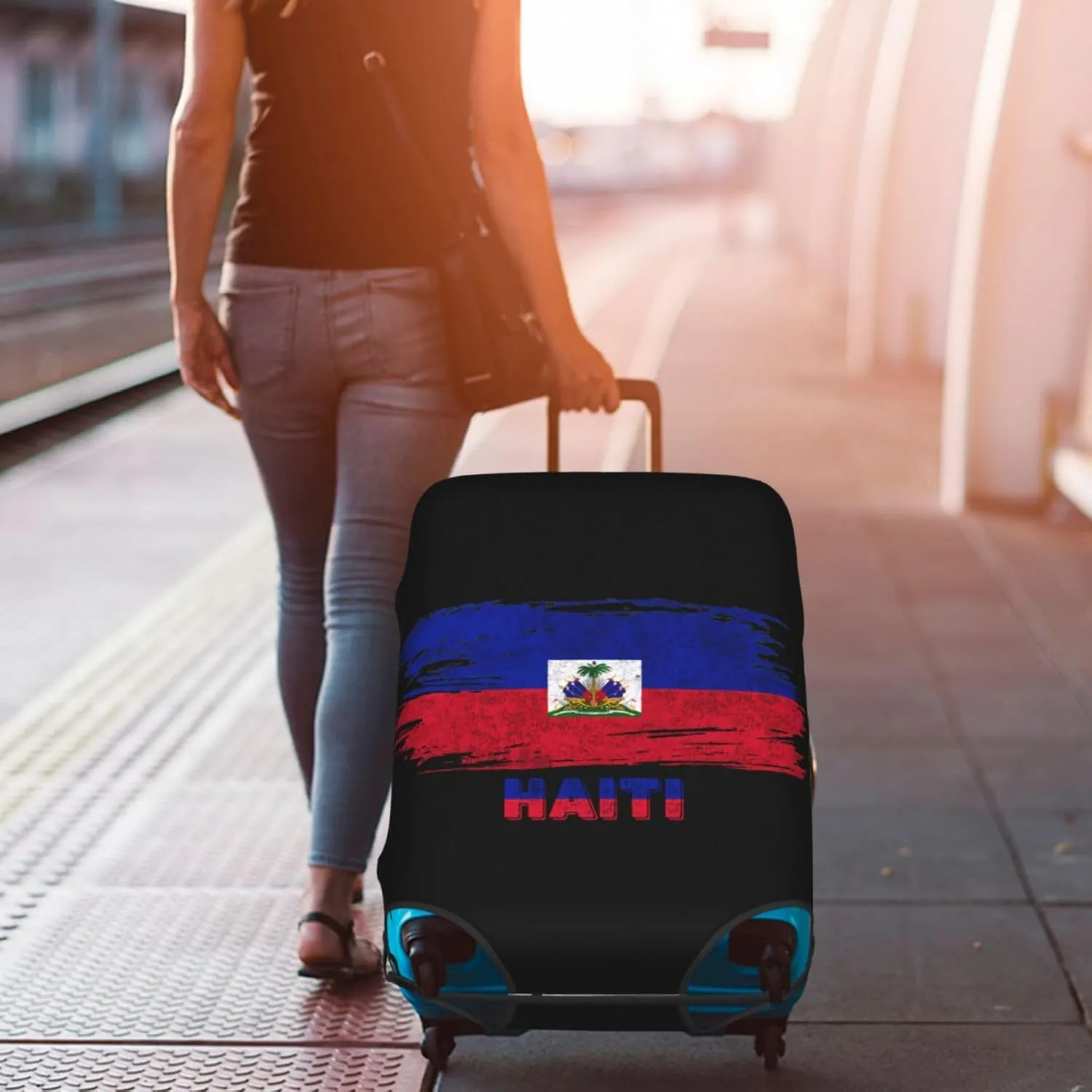 Travel Luggage Cover Haiti Flag Fashion Washable Baggage Suitcase Protector Fit For 18-32 Inch Luggage