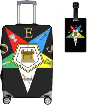Travel Luggage Cover Oes Order Of Eastern Star Logo Suitcase Protector   Travel Luggage Tags Bag Tags Elastic Fits 18-21 Inch Luggage-Small