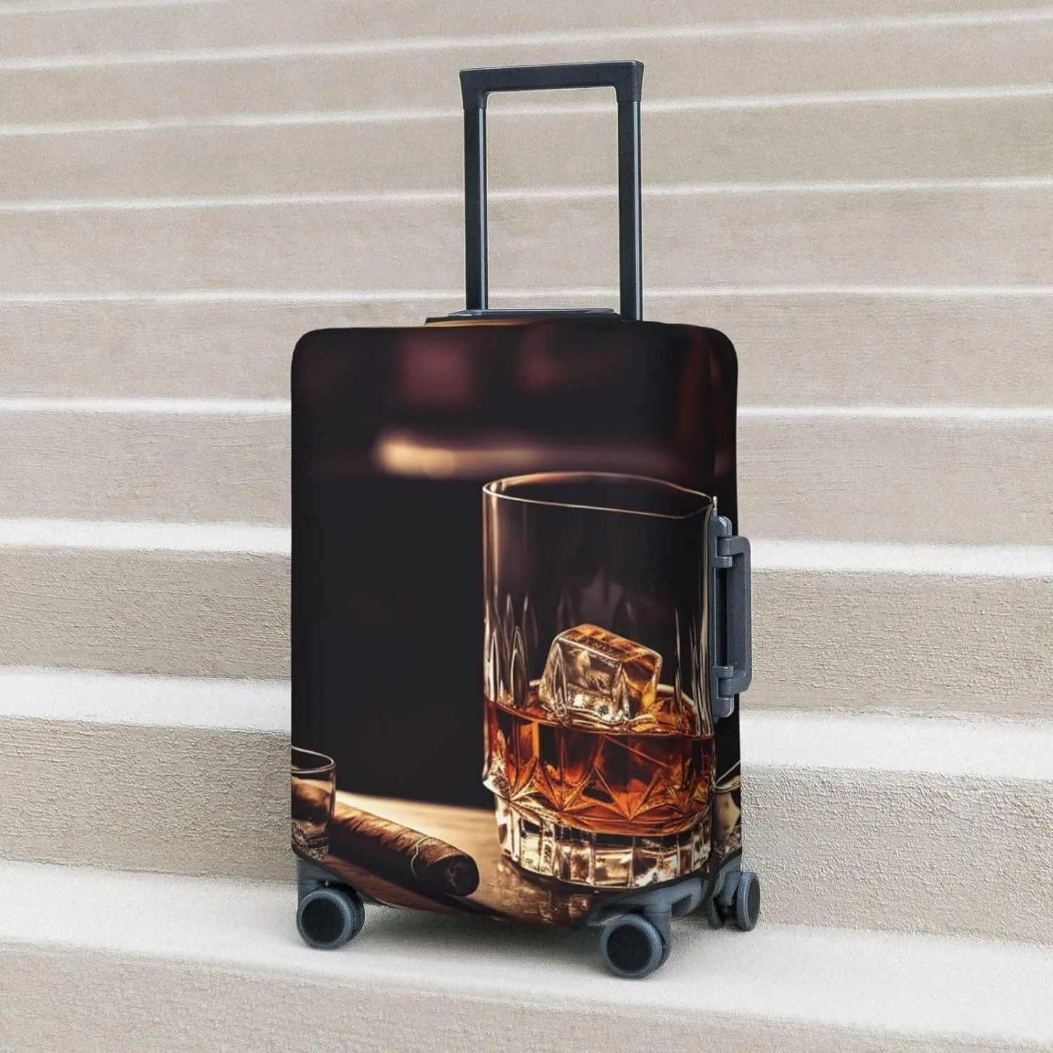 Travel Luggage Cover Protector Whisky and Cigar Suitcase Cover Washable Elastic Suitcase Protector Anti-Scratch Suitcase Cover Fits 18-32 Inch Luggage