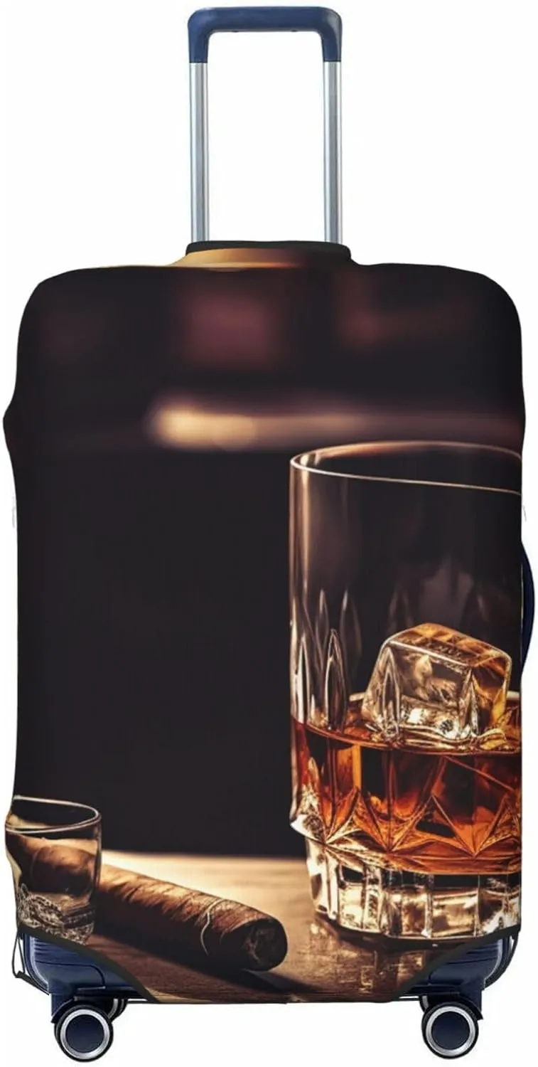 Travel Luggage Cover Protector Whisky and Cigar Suitcase Cover Washable Elastic Suitcase Protector Anti-Scratch Suitcase Cover Fits 18-32 Inch Luggage