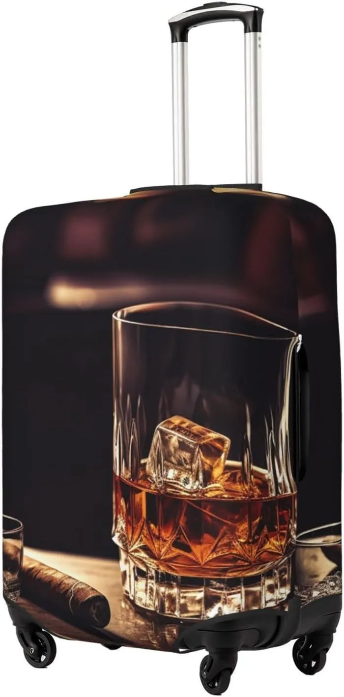 Travel Luggage Cover Protector Whisky and Cigar Suitcase Cover Washable Elastic Suitcase Protector Anti-Scratch Suitcase Cover Fits 18-32 Inch Luggage