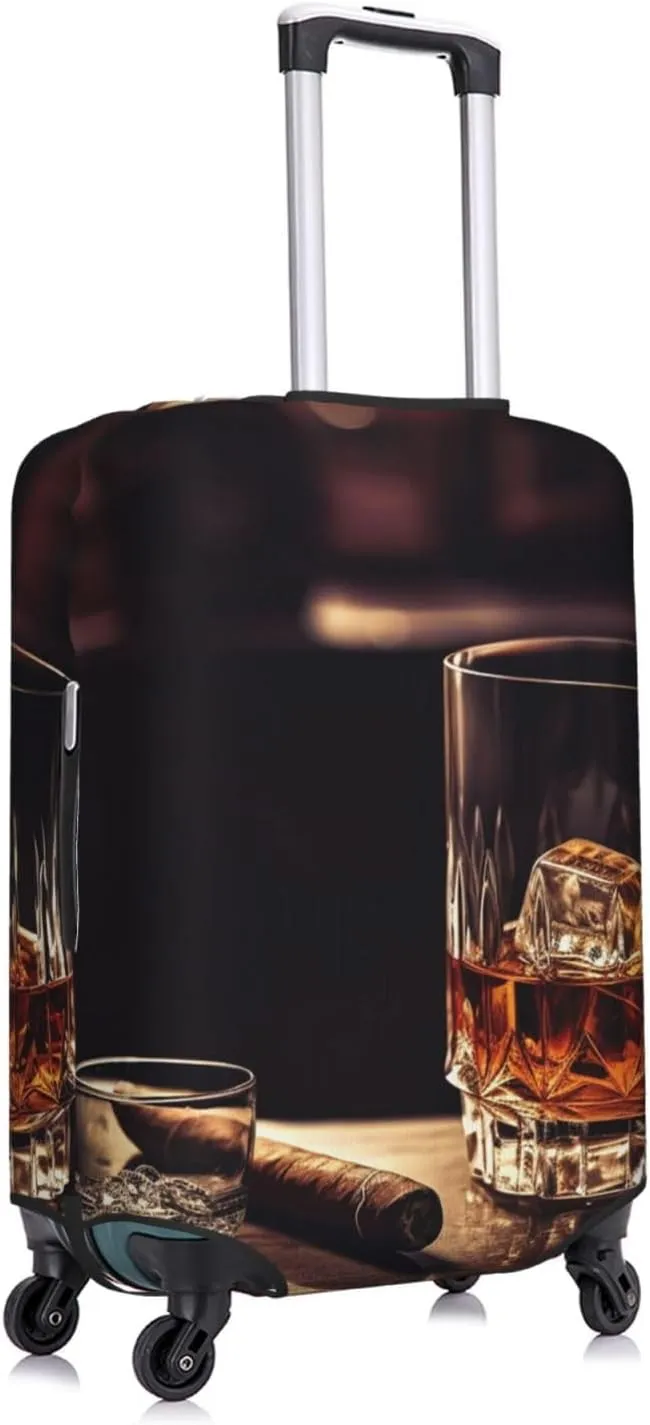 Travel Luggage Cover Protector Whisky and Cigar Suitcase Cover Washable Elastic Suitcase Protector Anti-Scratch Suitcase Cover Fits 18-32 Inch Luggage