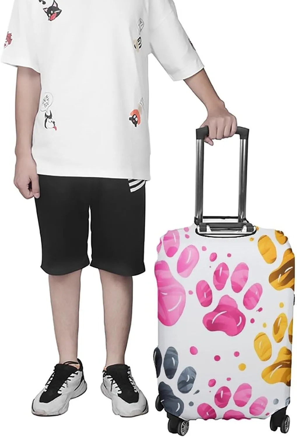 Travel Luggage Cover Spandex Suitcase Protector Washable Baggage Covers Colorful Dog Paw Elastic Scratch-Resistant Luggage Cover Protector Fits 18-32 Inch Luggage