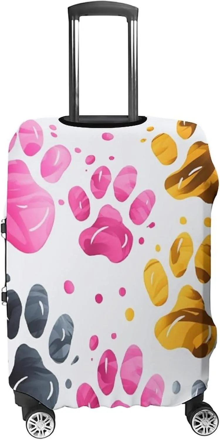 Travel Luggage Cover Spandex Suitcase Protector Washable Baggage Covers Colorful Dog Paw Elastic Scratch-Resistant Luggage Cover Protector Fits 18-32 Inch Luggage
