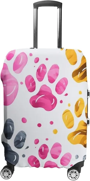 Travel Luggage Cover Spandex Suitcase Protector Washable Baggage Covers Colorful Dog Paw Elastic Scratch-Resistant Luggage Cover Protector Fits 18-32 Inch Luggage