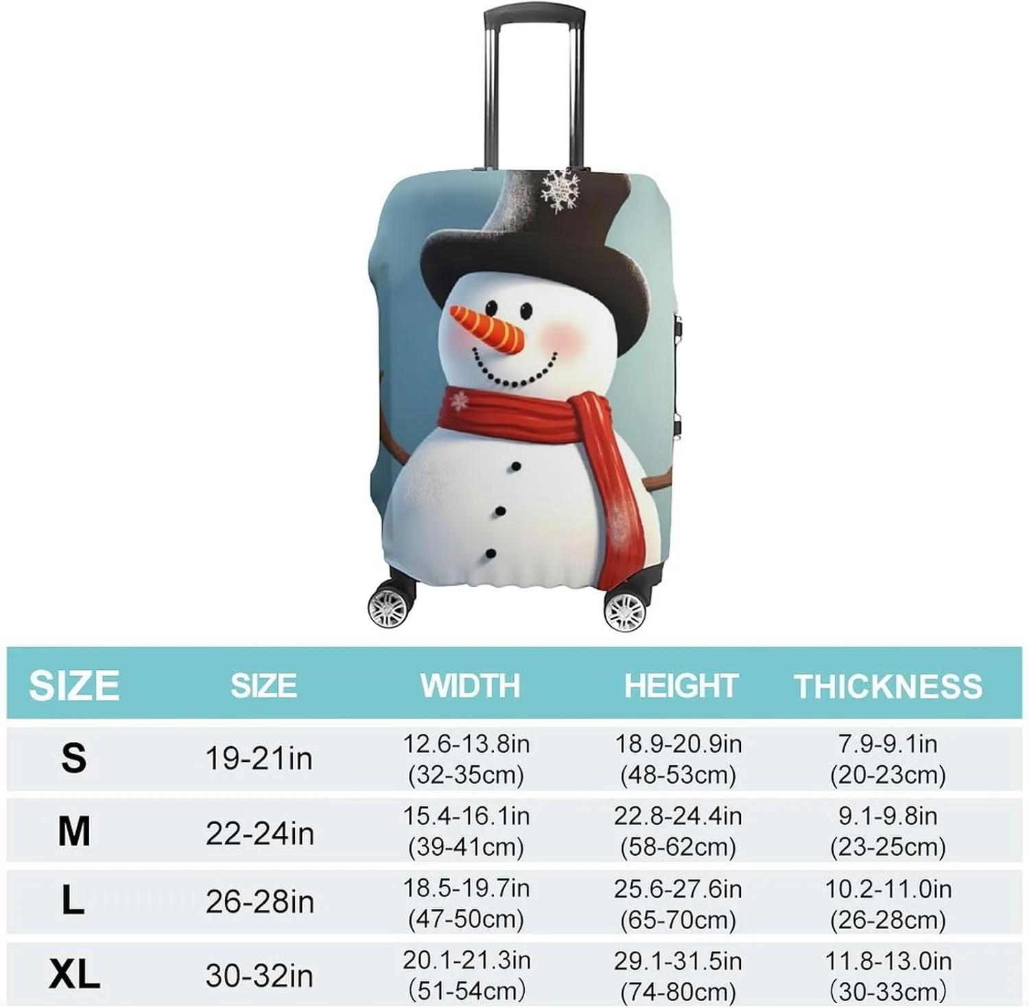 Travel Luggage Cover Spandex Suitcase Protector Washable Baggage Covers Cute Snowman Elastic Scratch-Resistant Luggage Cover Protector Fits 18-32 Inch Luggage