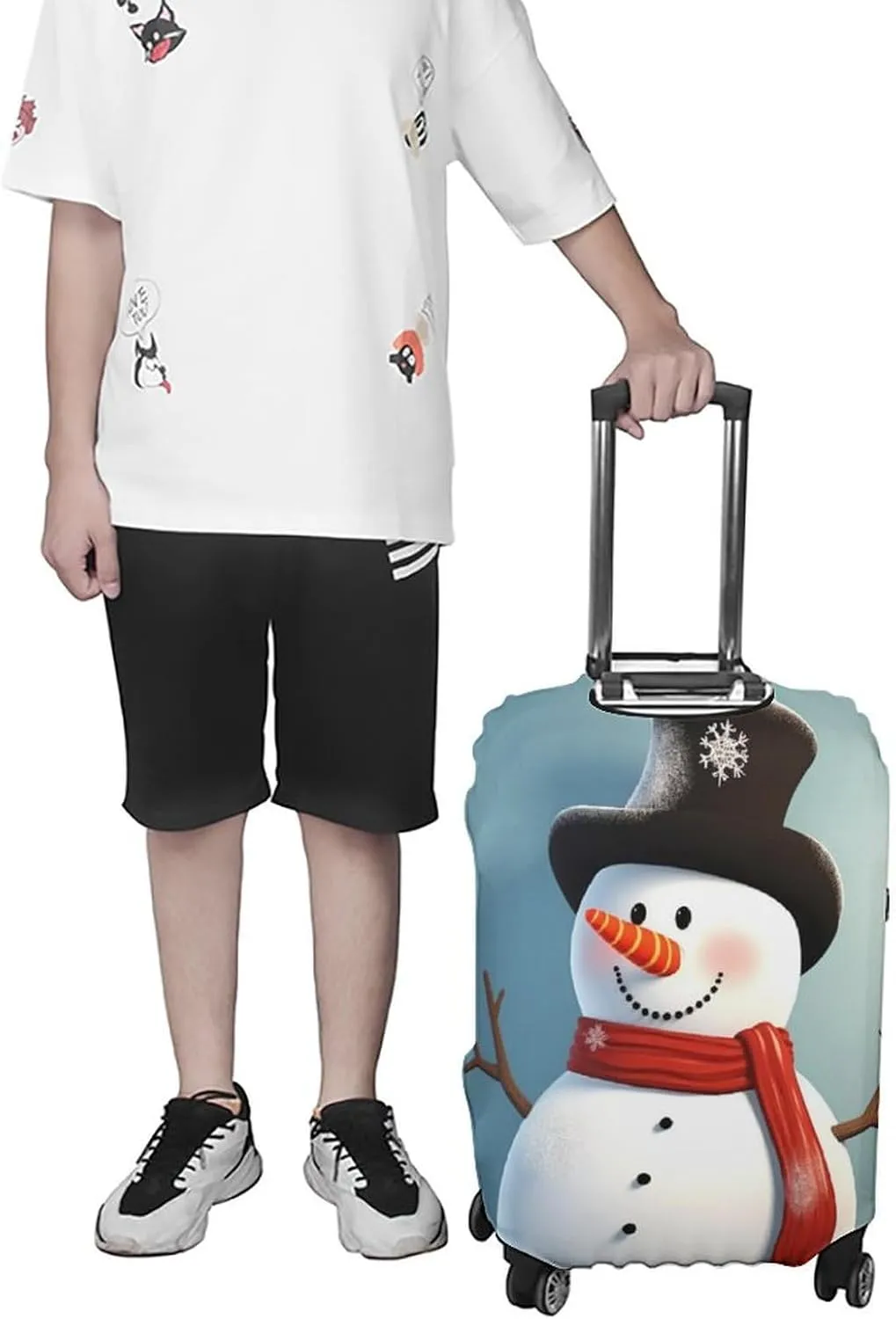 Travel Luggage Cover Spandex Suitcase Protector Washable Baggage Covers Cute Snowman Elastic Scratch-Resistant Luggage Cover Protector Fits 18-32 Inch Luggage