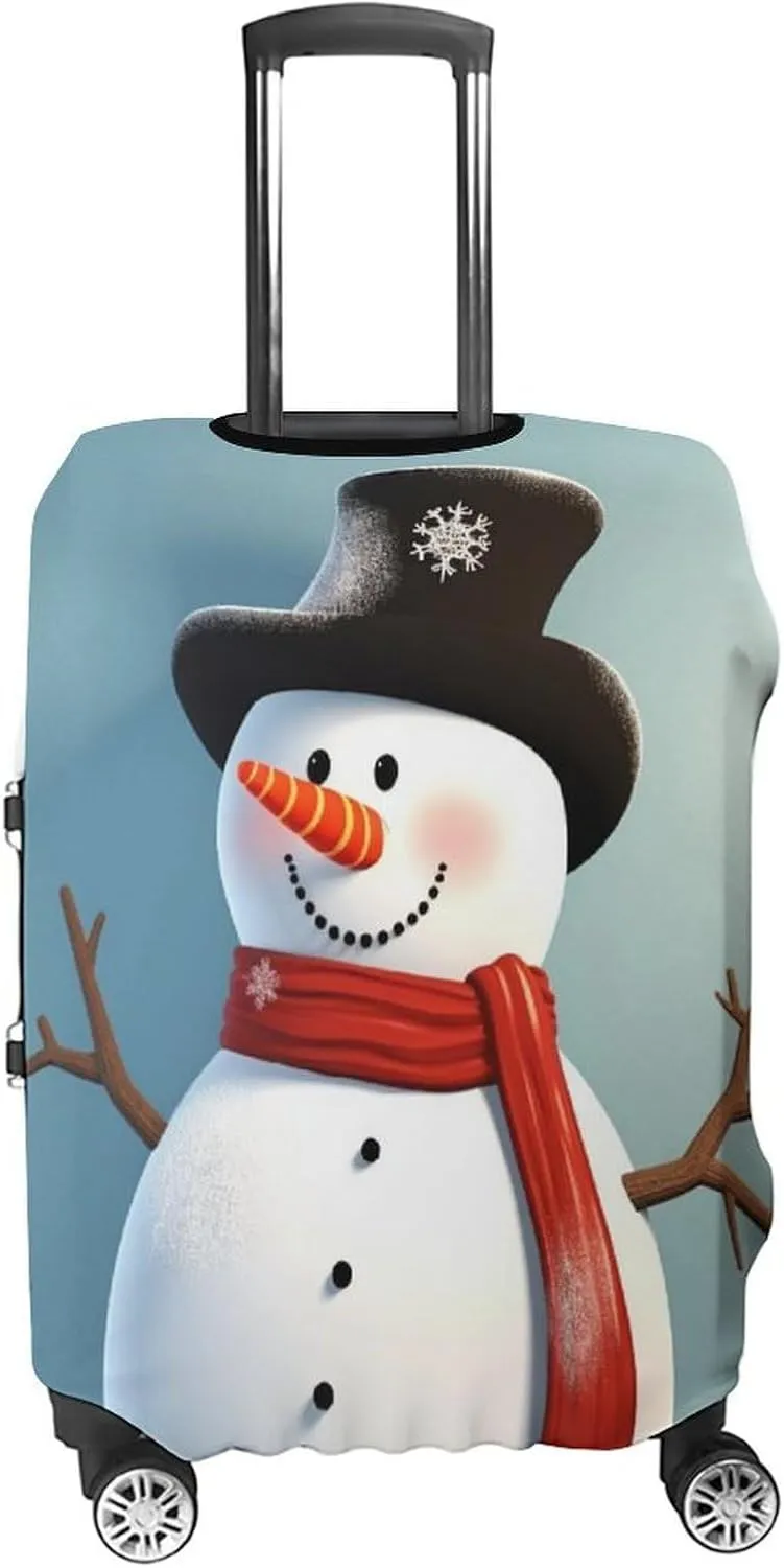 Travel Luggage Cover Spandex Suitcase Protector Washable Baggage Covers Cute Snowman Elastic Scratch-Resistant Luggage Cover Protector Fits 18-32 Inch Luggage
