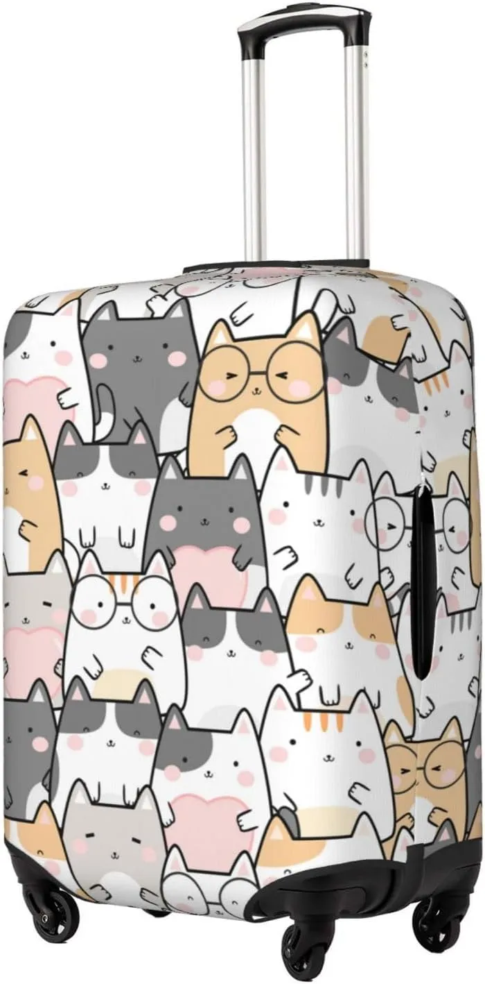 Travel Luggage Cover Suitcase Elastic Washable Cute Cartoon Cat Suitcase Protector Bag,Dust-Proof With Zipper Closure Baggage Covers For Kid Adult,X-Large