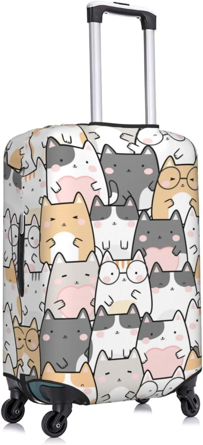 Travel Luggage Cover Suitcase Elastic Washable Cute Cartoon Cat Suitcase Protector Bag,Dust-Proof With Zipper Closure Baggage Covers For Kid Adult,X-Large