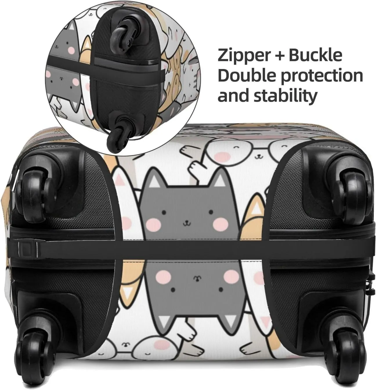 Travel Luggage Cover Suitcase Elastic Washable Cute Cartoon Cat Suitcase Protector Bag,Dust-Proof With Zipper Closure Baggage Covers For Kid Adult,X-Large
