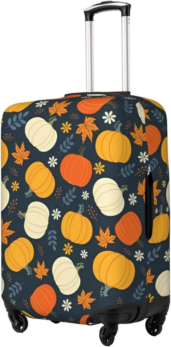 Travel Luggage Cover Suitcase Elastic Washable Stretch Autumn Pumpkin Floral Leaves Suitcase Protector Bag,Anti-Scratch Dust-Proof Double-Sided Baggage Covers For Wheeled Suitcase Kid Adult