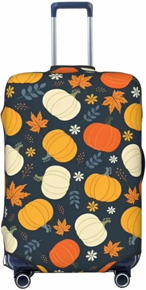Travel Luggage Cover Suitcase Elastic Washable Stretch Autumn Pumpkin Floral Leaves Suitcase Protector Bag,Anti-Scratch Dust-Proof Double-Sided Baggage Covers For Wheeled Suitcase Kid Adult