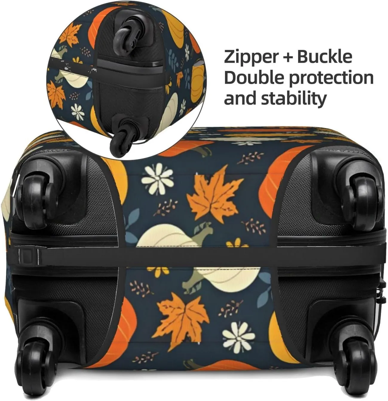 Travel Luggage Cover Suitcase Elastic Washable Stretch Autumn Pumpkin Floral Leaves Suitcase Protector Bag,Anti-Scratch Dust-Proof Double-Sided Baggage Covers For Wheeled Suitcase Kid Adult