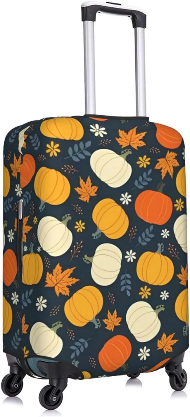 Travel Luggage Cover Suitcase Elastic Washable Stretch Autumn Pumpkin Floral Leaves Suitcase Protector Bag,Anti-Scratch Dust-Proof Double-Sided Baggage Covers For Wheeled Suitcase Kid Adult